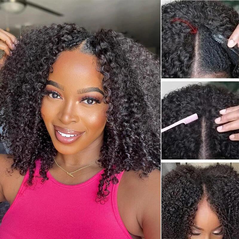 Stema Kinky Curly U Part V Part Leave Out Wigs